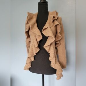 Etcetera Wool Blend Ruffle Cardigan Tan Size XS